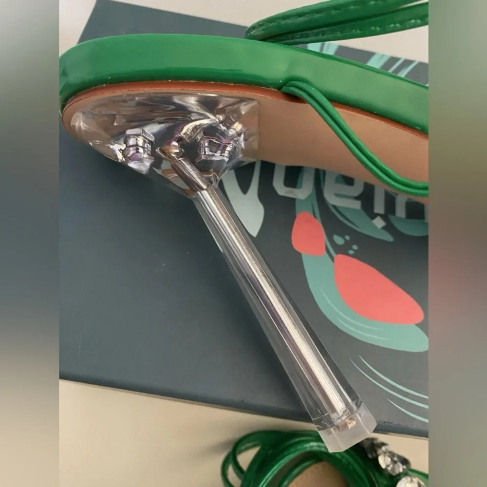 vivianly Strappy Stiletto Clear High Heels Rhinestone Woman's Size: 7  Green - Picture 6 of 9